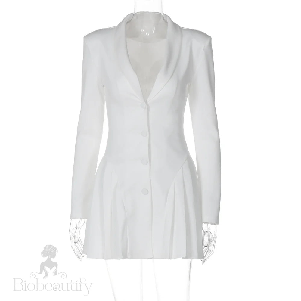 Aria Pleated Hem Blazer Dress White / L