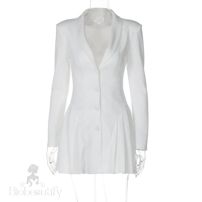 Aria Pleated Hem Blazer Dress White / L