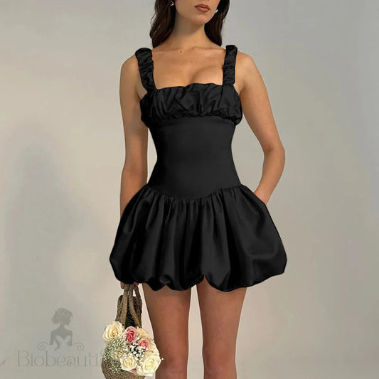 Aria Puff Sleeve Dress With Suspender Detail Black / L