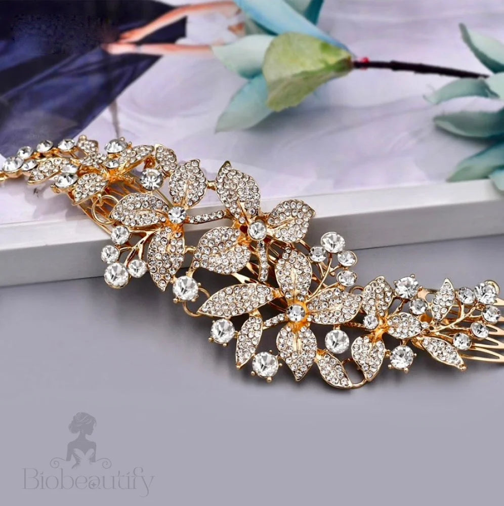 Ariel Austrian Crystal Bridal Hair Comb In Silver Rose Gold Yellow