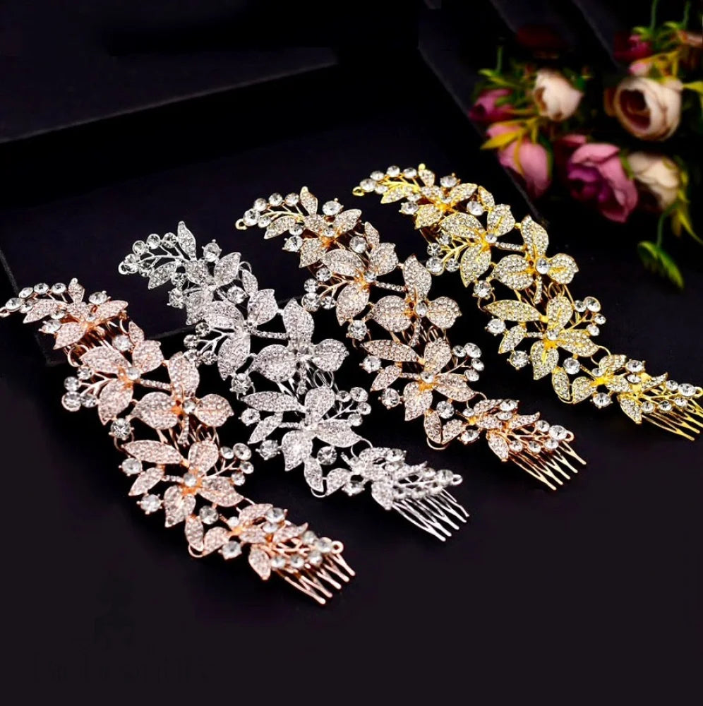 Ariel Austrian Crystal Bridal Hair Comb In Silver Rose Gold Yellow