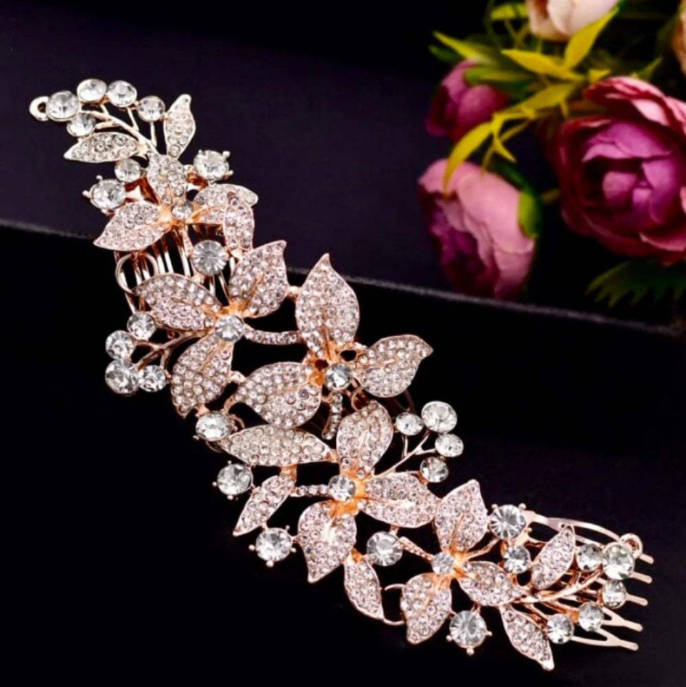 Ariel Austrian Crystal Bridal Hair Comb In Silver Rose Gold Yellow