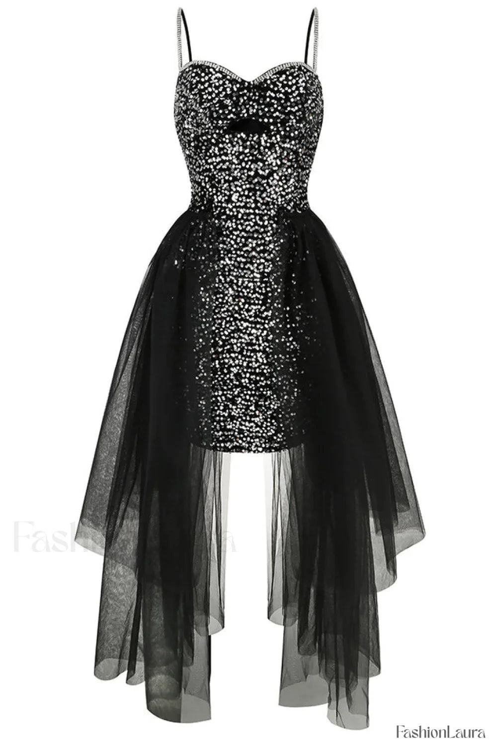 Ariel Black Stylish Sequin Diamante Dress