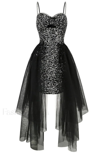 Ariel Black Stylish Sequin Diamante Dress