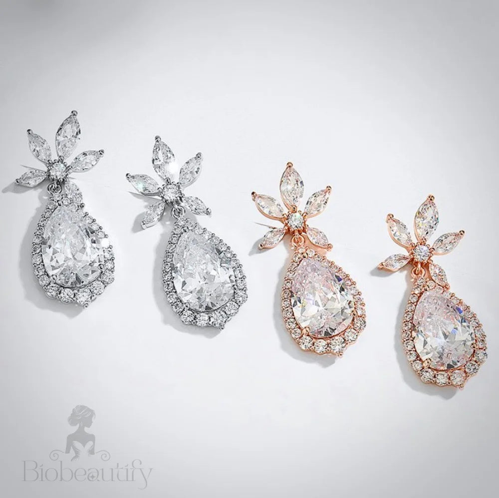 Arina Bridal Earrings With Cubic Zirconia In Rose Gold And Silver