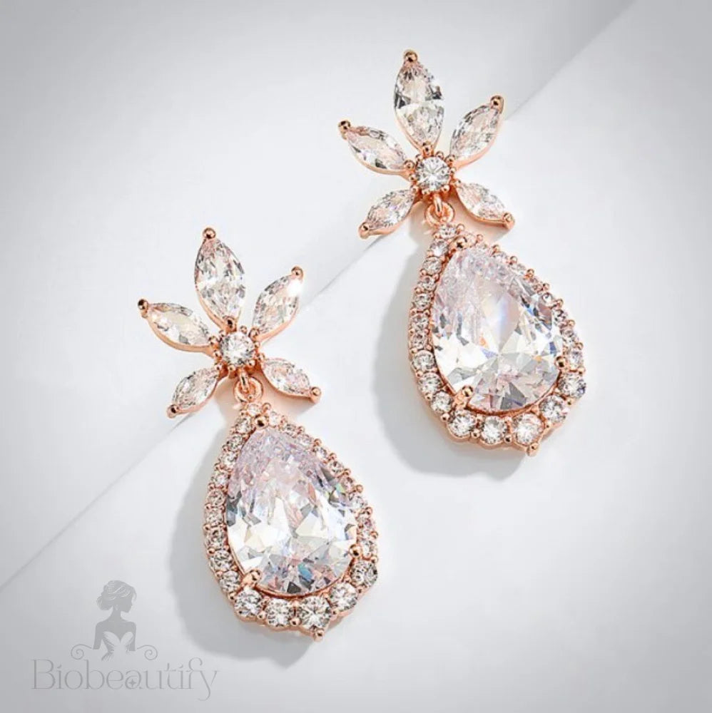 Wedding Jewelry - Cubic Zirconia Bridal Earrings - Available in Rose Gold and Silver