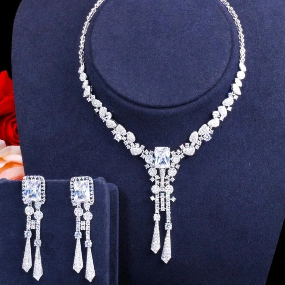 Arissa Luxury Silver Cubic Zirconia Wedding Jewelry Set