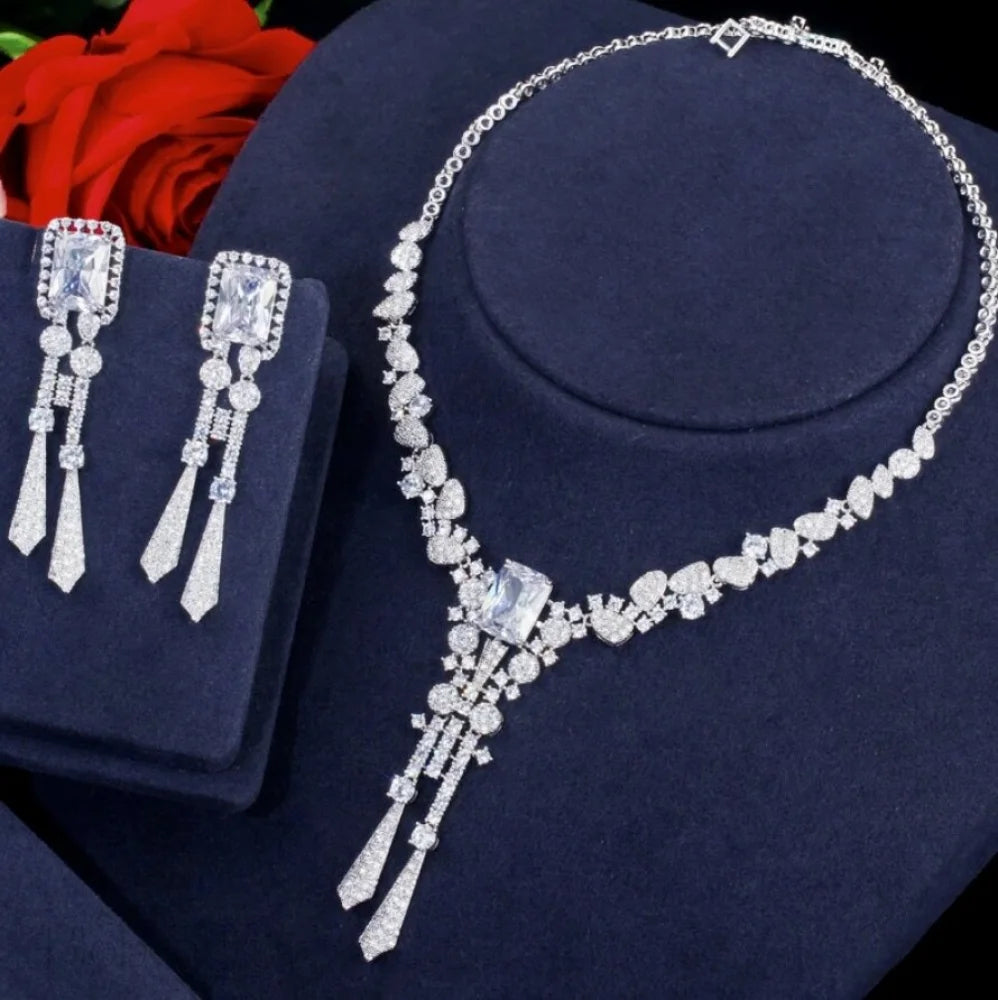 Arissa Luxury Silver Cubic Zirconia Wedding Jewelry Set