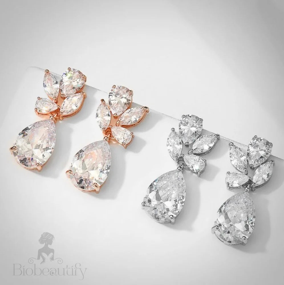 Arista Cubic Zirconia Bridal Drop Earrings Rose Gold And Silver Options