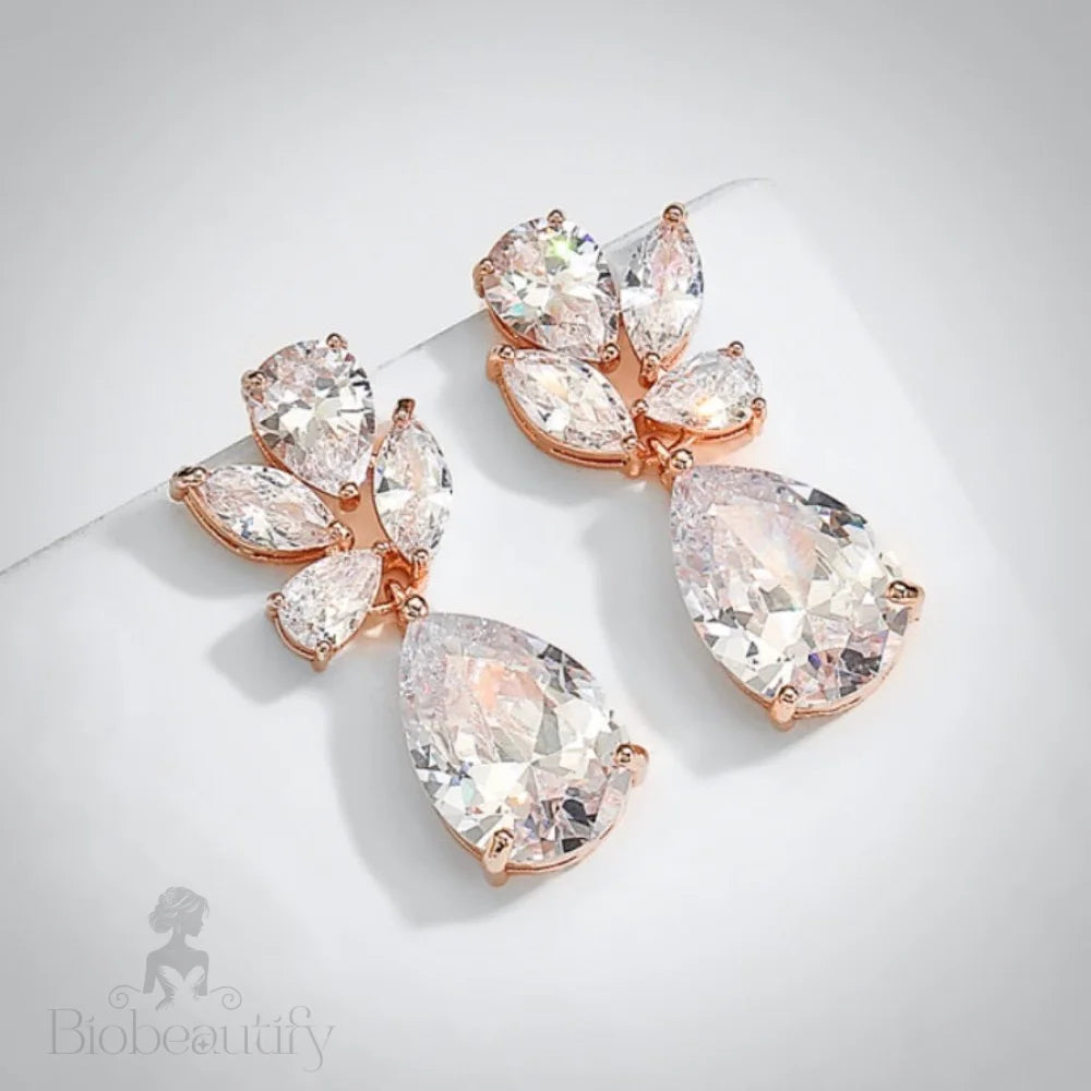 Wedding Jewelry - Cubic Zirconia Bridal Drop Earrings - Available in Rose Gold and Silver