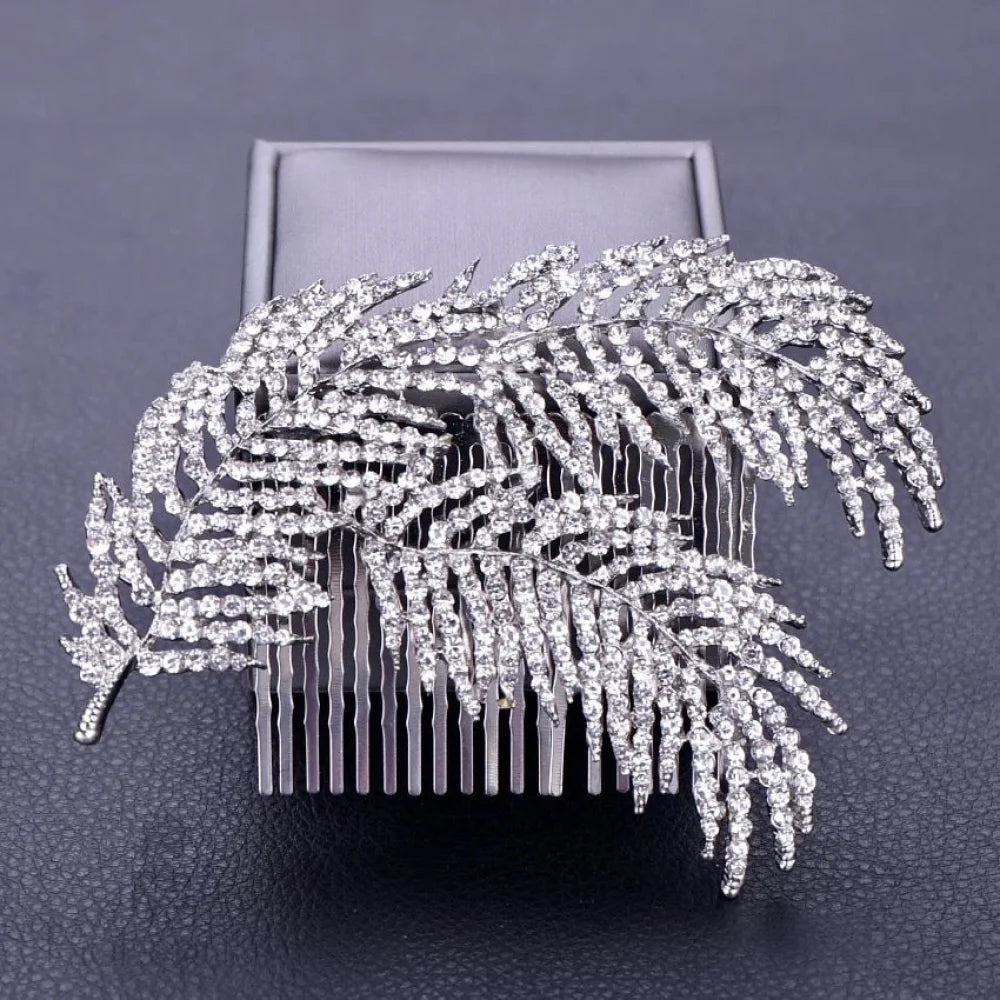 Arlene Crystal Feather Hair Comb In Silver And Rose Gold