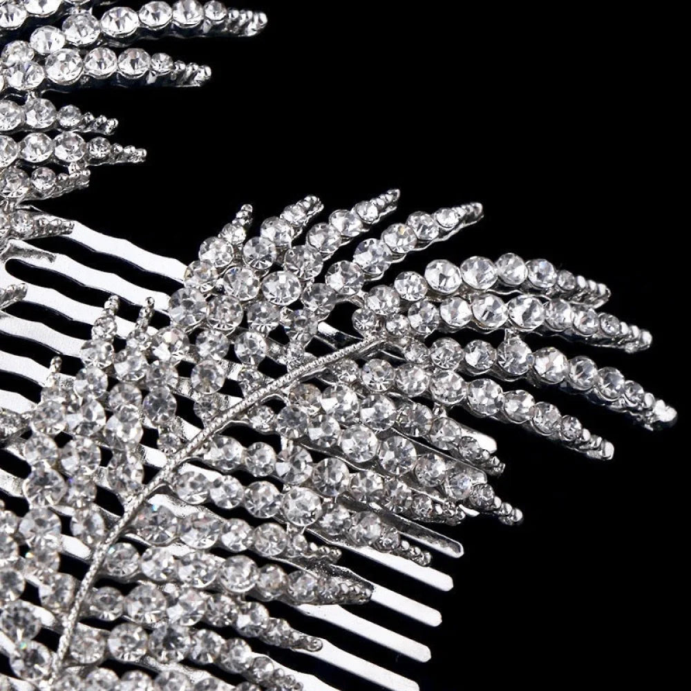 Arlene Crystal Feather Hair Comb In Silver And Rose Gold