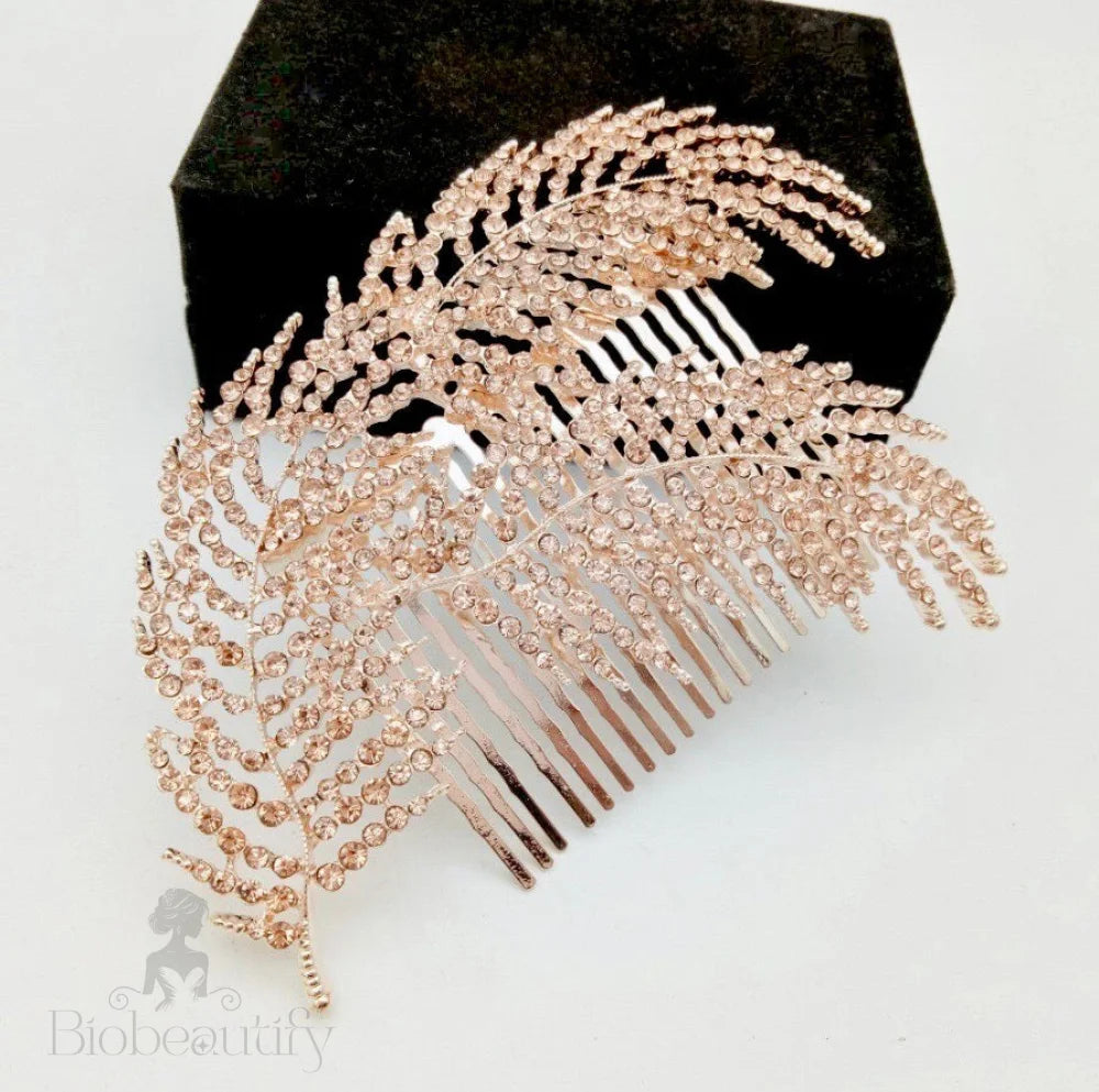 Arlene Crystal Feather Hair Comb In Silver And Rose Gold