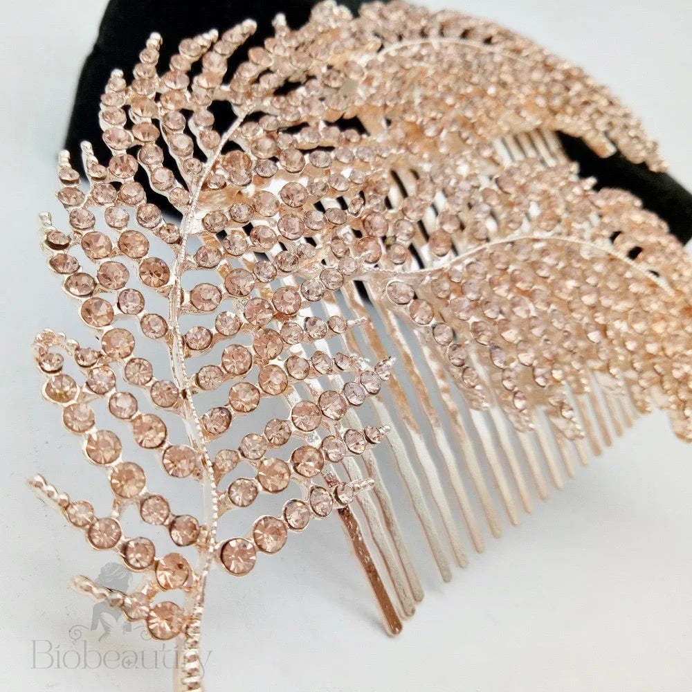 Arlene Crystal Feather Hair Comb In Silver And Rose Gold