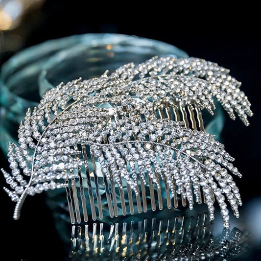 Wedding Hair Accessories - Crystal Feather Bridal Hair Comb