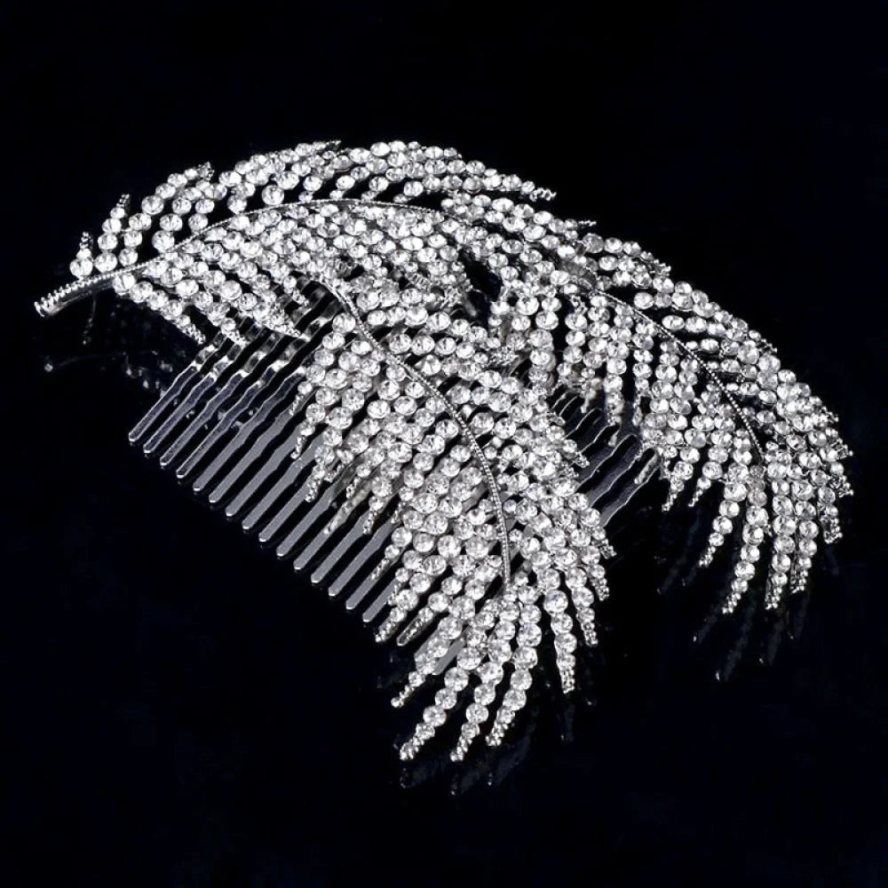 Arlene Crystal Feather Hair Comb In Silver And Rose Gold