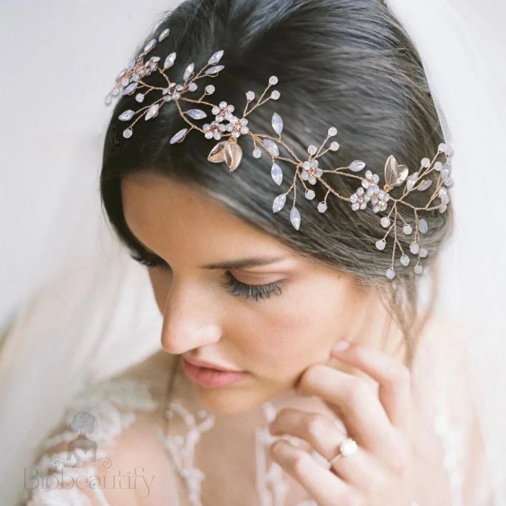 Astara Gold Opal Bridal Headband Vine