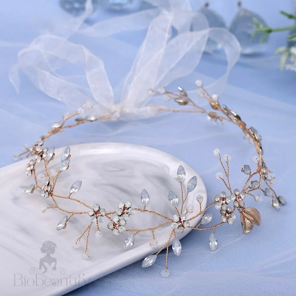 Astara Gold Opal Bridal Headband Vine