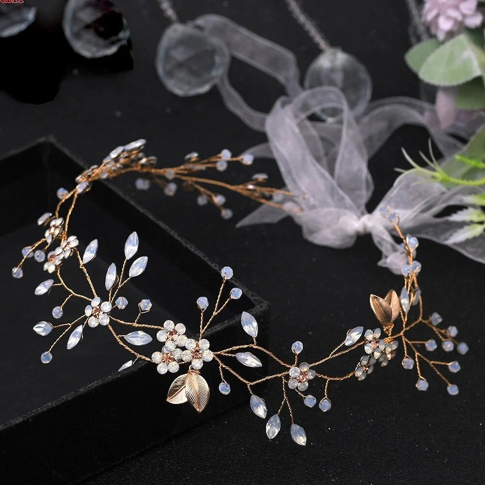 Astara Gold Opal Bridal Headband Vine