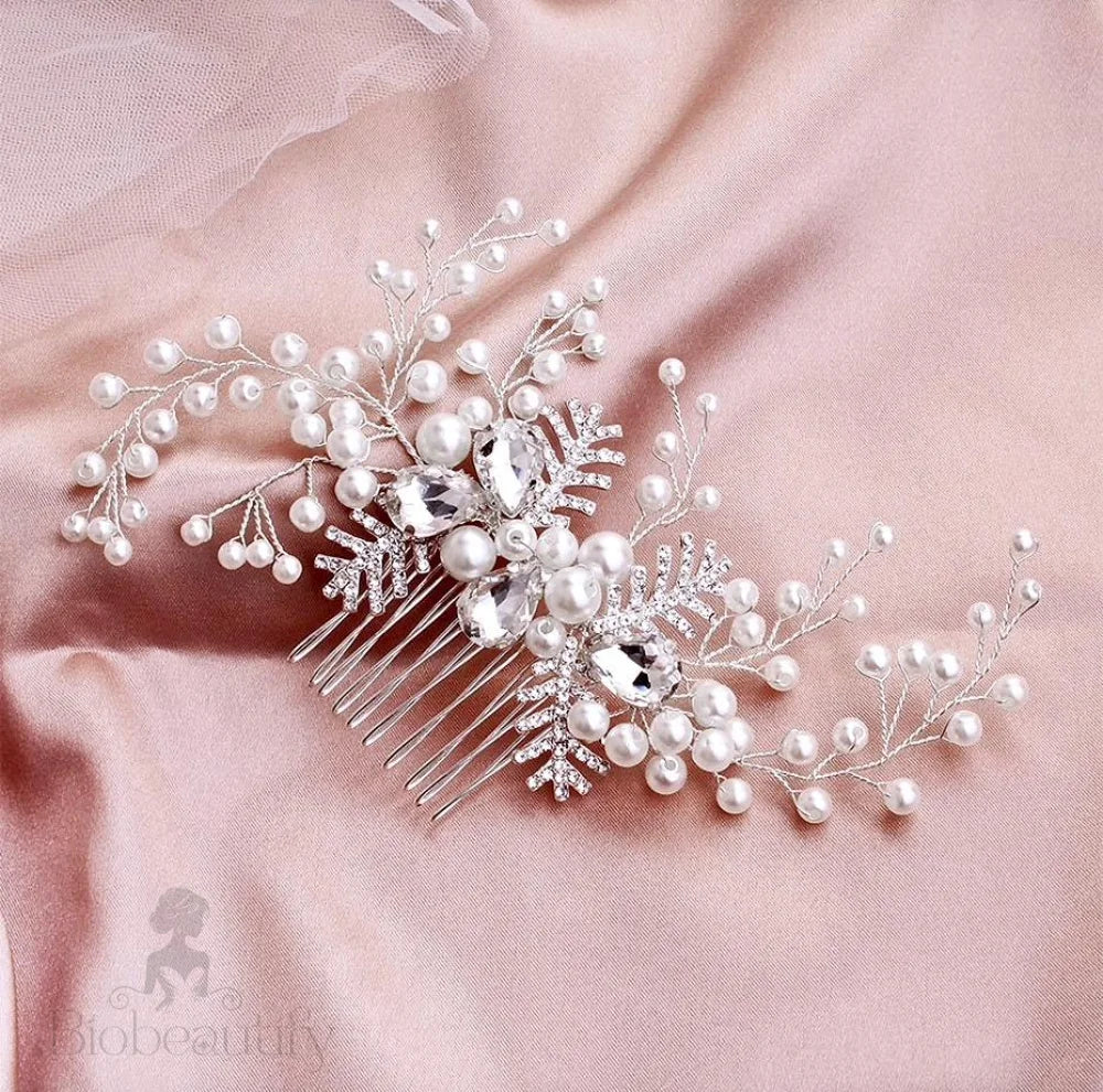 Astrid Winter Pearl Crystal Bridal Hair Comb