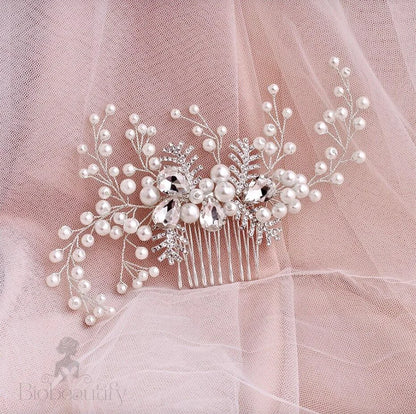 Astrid Winter Pearl Crystal Bridal Hair Comb