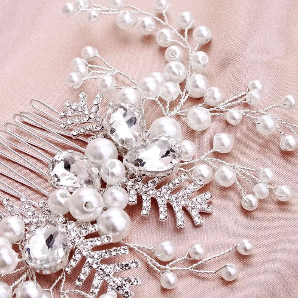 Astrid Winter Pearl Crystal Bridal Hair Comb