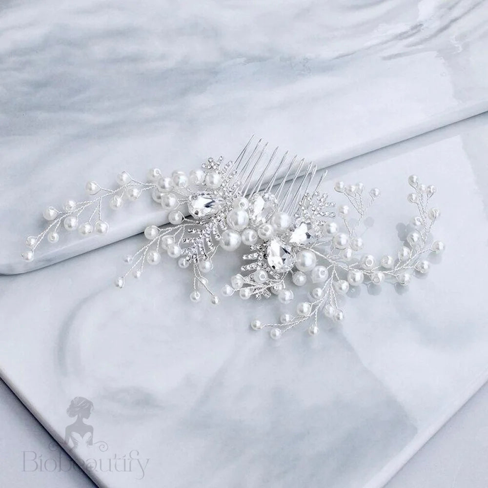 Astrid Winter Pearl Crystal Bridal Hair Comb