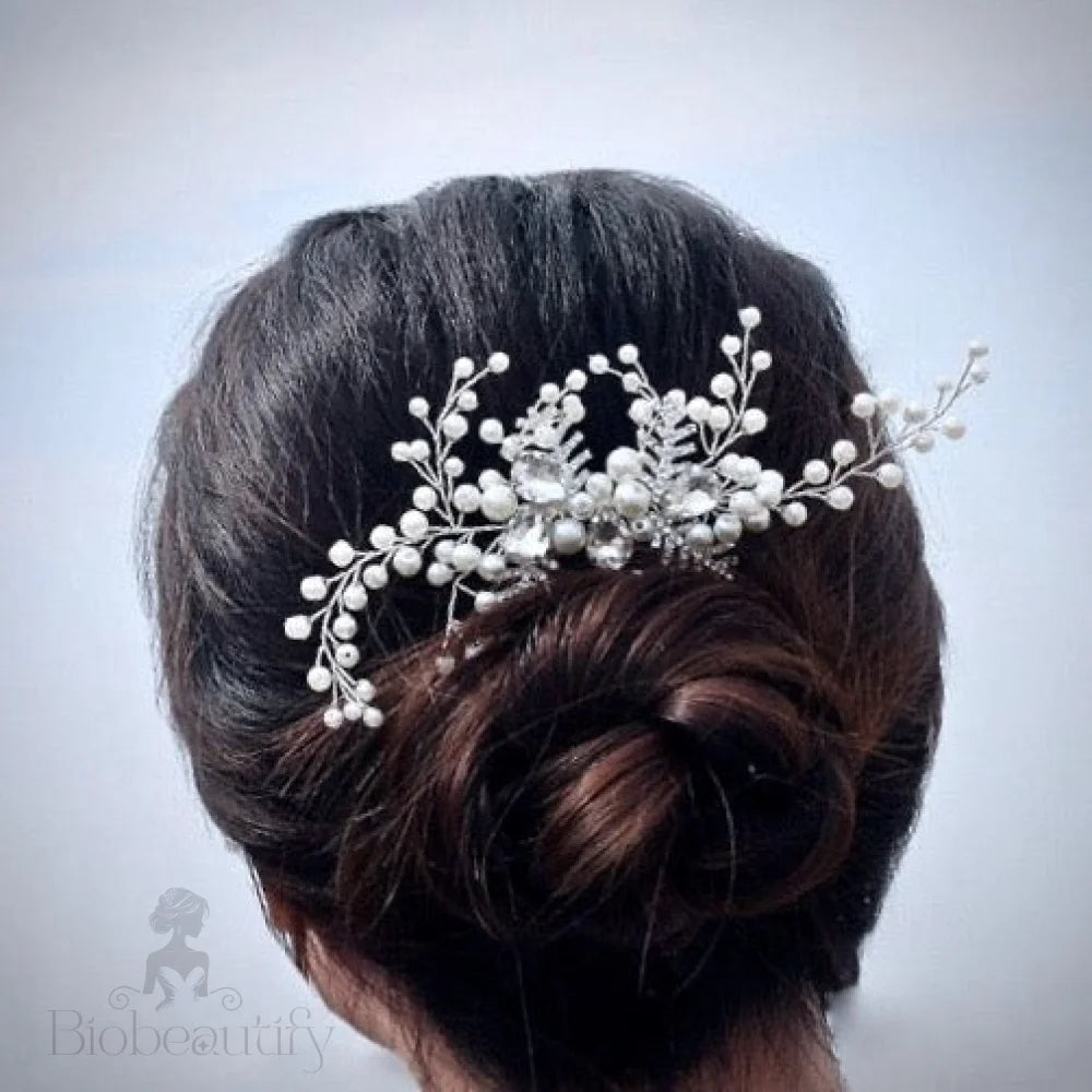 Astrid Winter Pearl Crystal Bridal Hair Comb