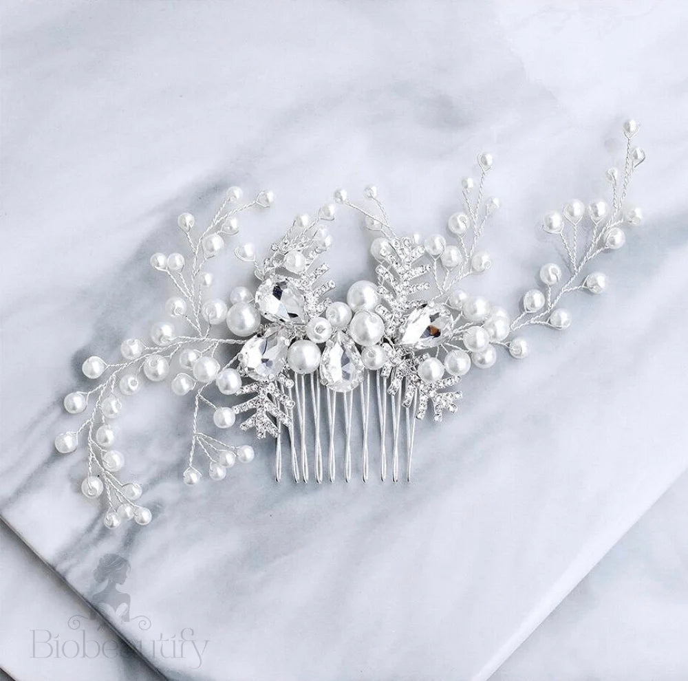 Astrid Winter Pearl Crystal Bridal Hair Comb