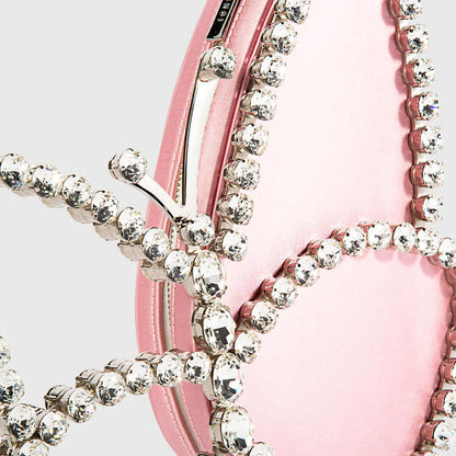 Asymmetric Butterfly Rhinestone Satin Clutch - Pink