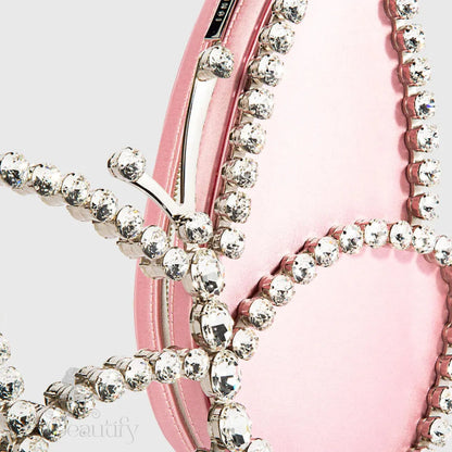 Asymmetric Butterfly Rhinestone Satin Clutch - Pink