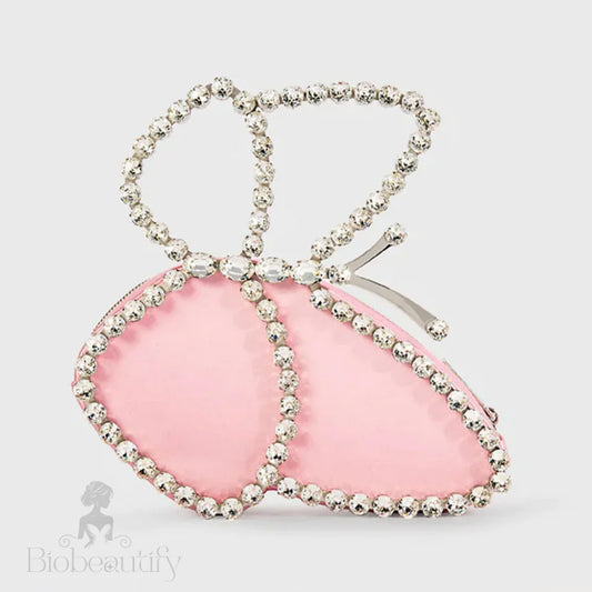 Asymmetric Butterfly Rhinestone Satin Clutch - Pink One Size /