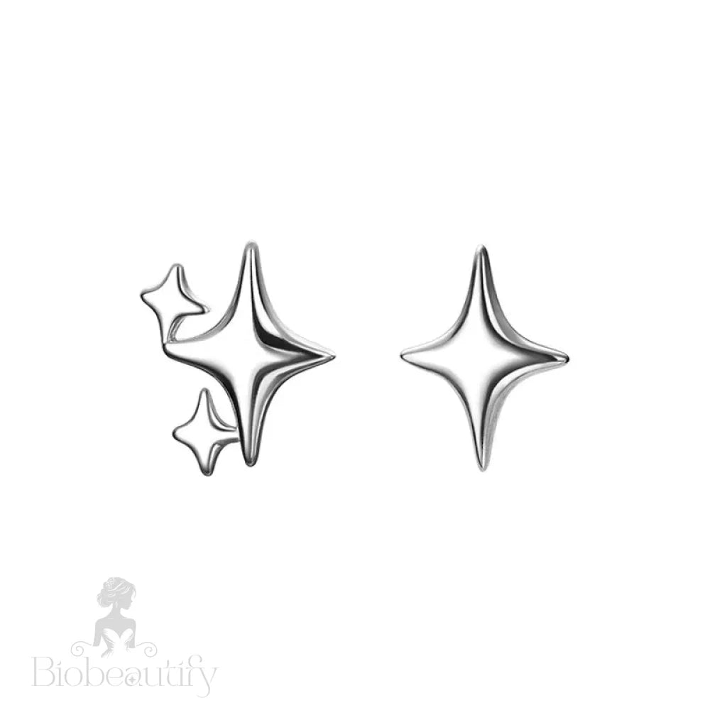 Asymmetric Four-Pointed Star Earrings For Women Silver Fairy Stud Jewelry