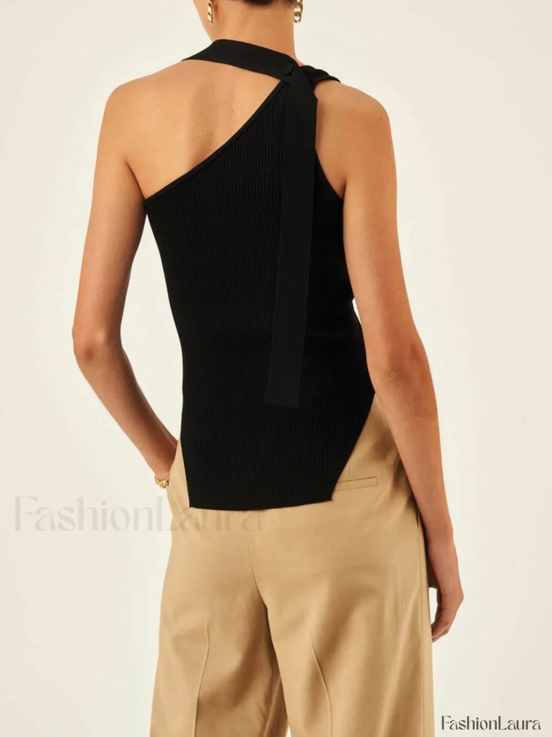 Asymmetrical Halter Rib Vest Sweater Vests