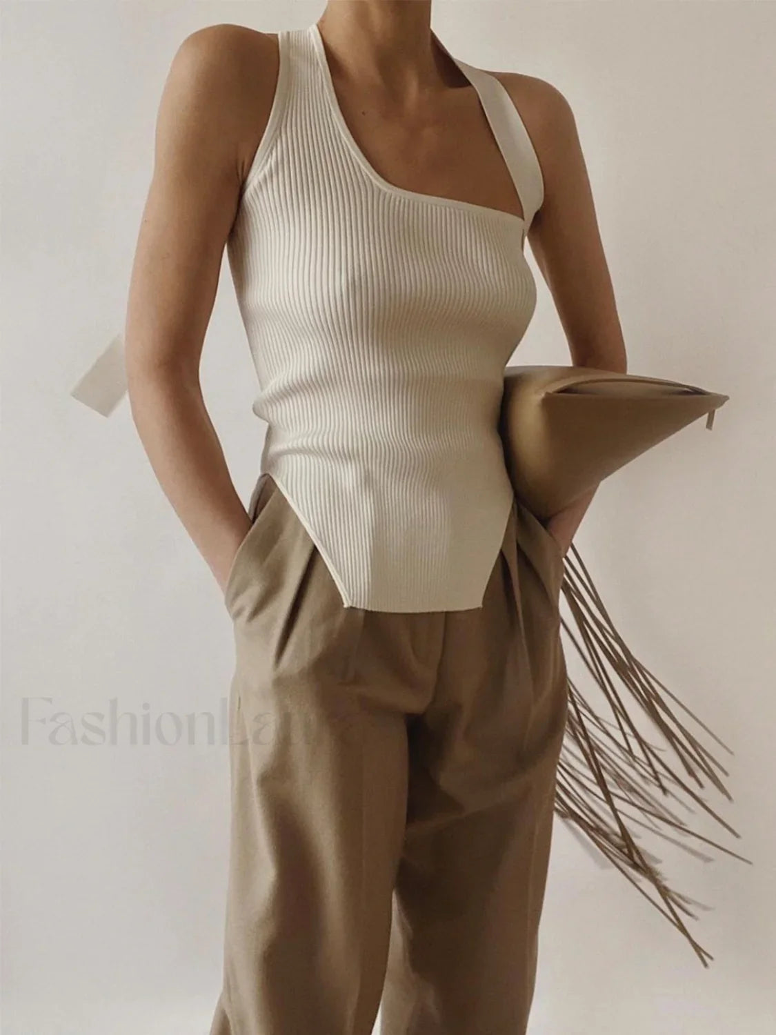 Asymmetrical Halter Rib Vest Sweater Vests