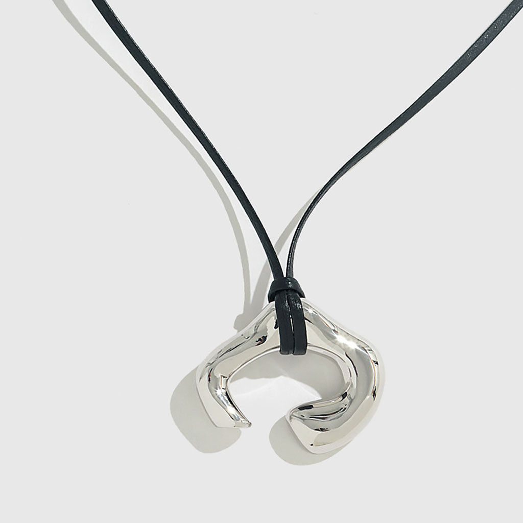 Rhodium Plated Asymmetrical Cuff Extra Long Leather Necklace Black / One Size