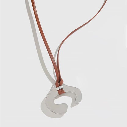 Rhodium Plated Asymmetrical Cuff Extra Long Leather Necklace