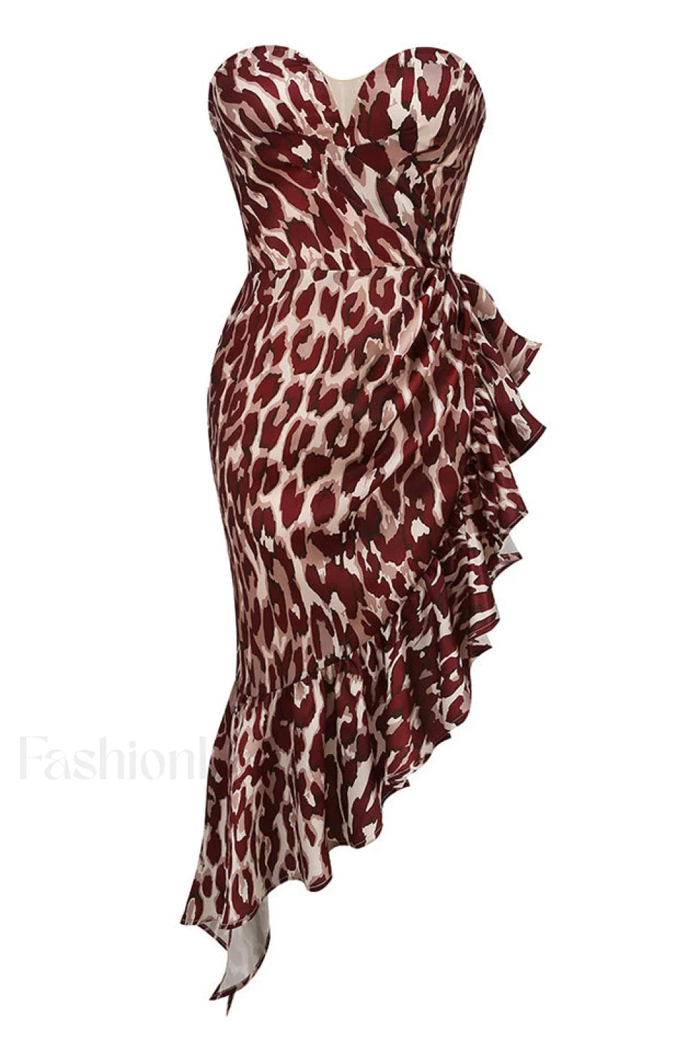 Asymmetrical Ruffle Stylish Satin Mini Dress S / Leopard Print
