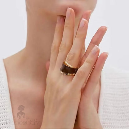 Asymmetrical Two Tone Layered Chunky Cuff Ring