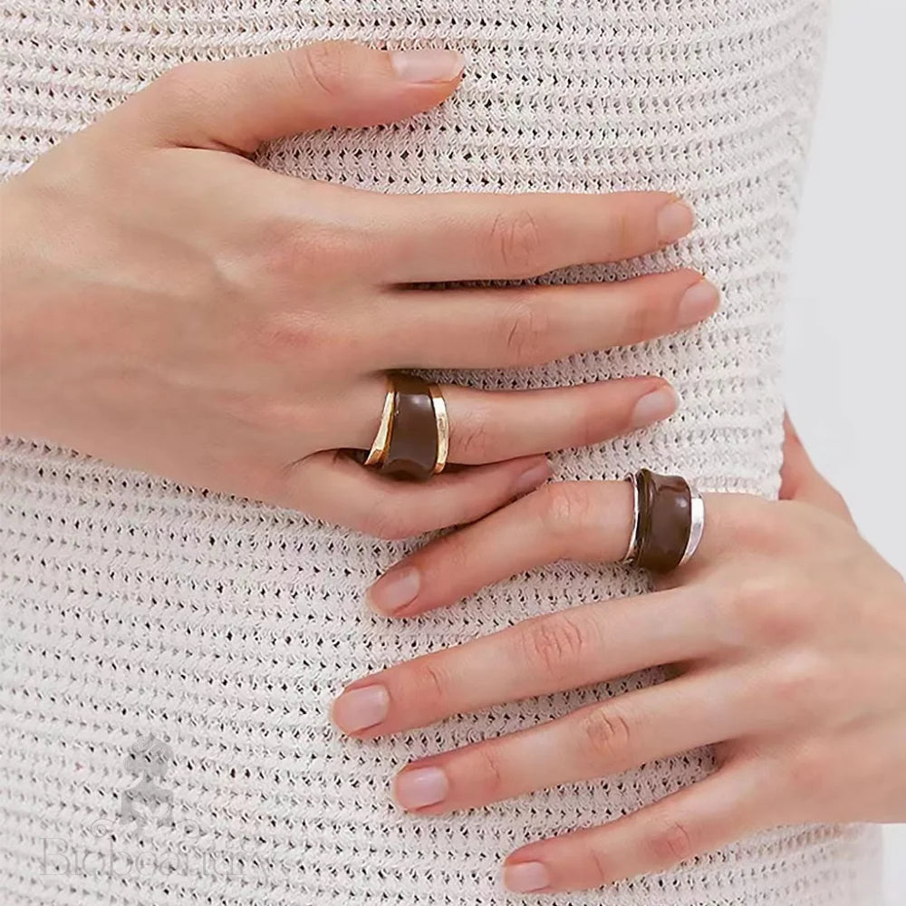 Asymmetrical Two Tone Layered Chunky Cuff Ring