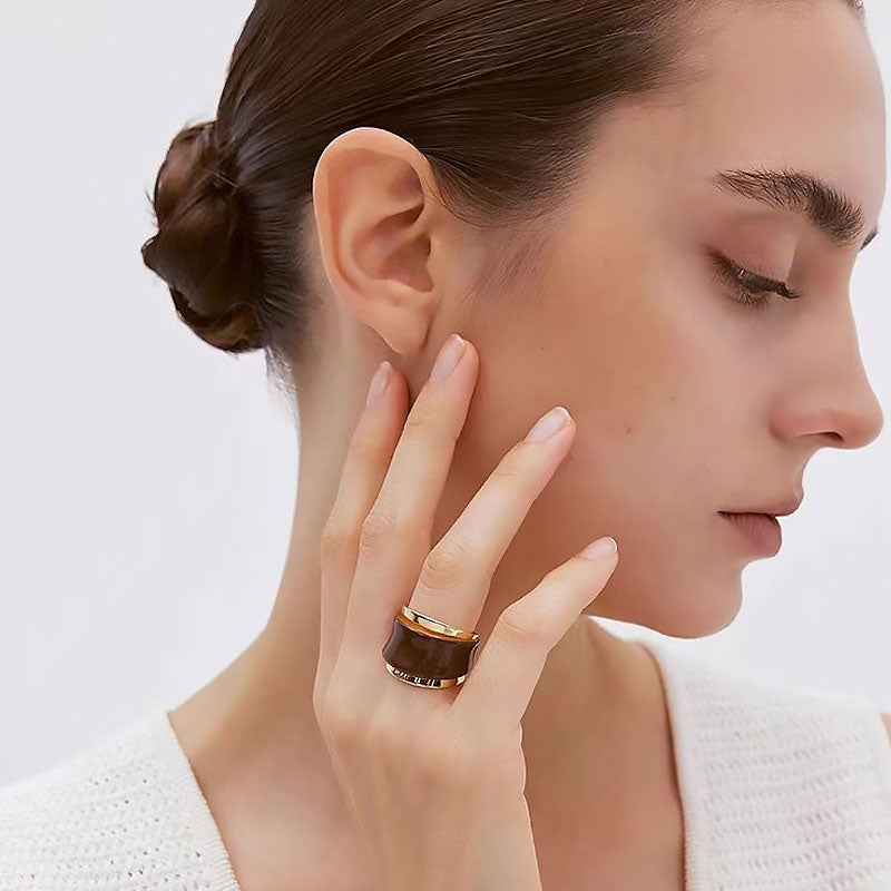 Asymmetrical Two Tone Layered Chunky Cuff Ring Gold / One Size