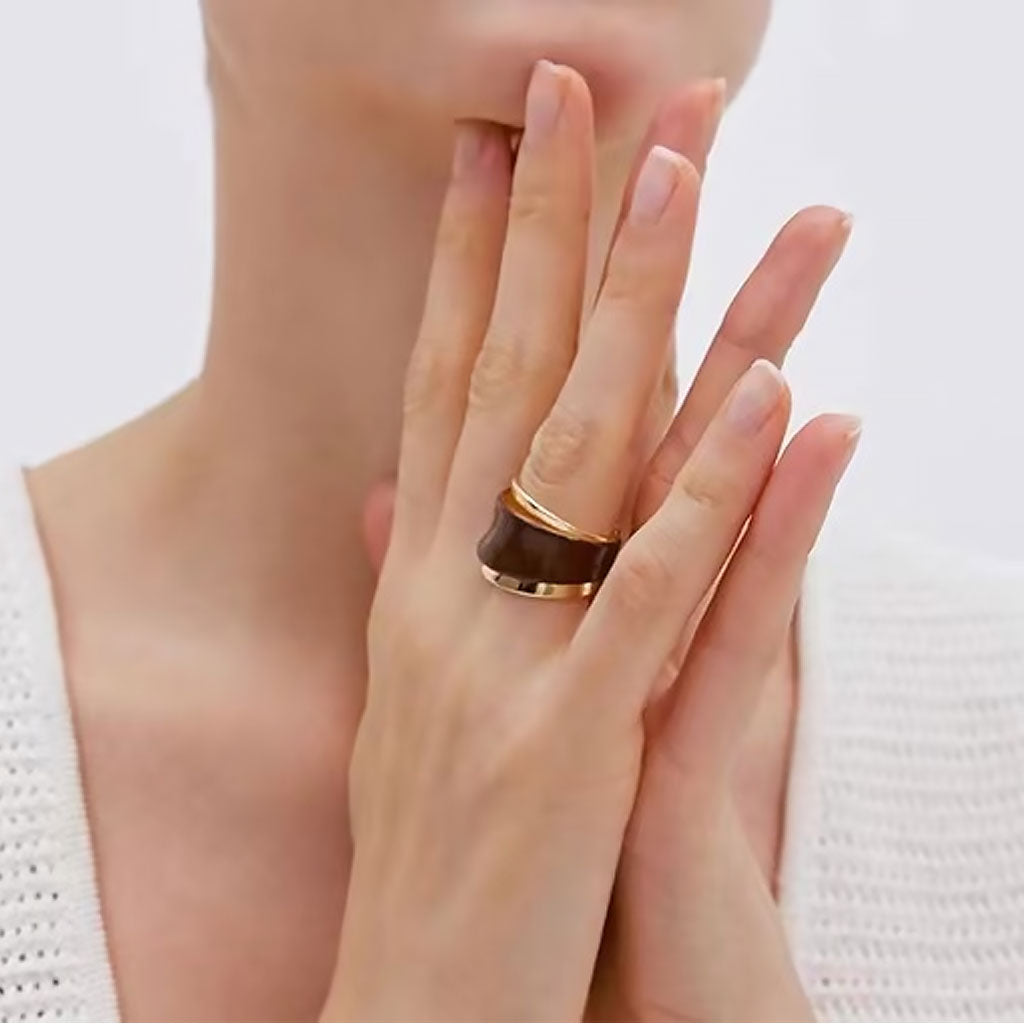 Asymmetrical Two Tone Layered Chunky Cuff Ring