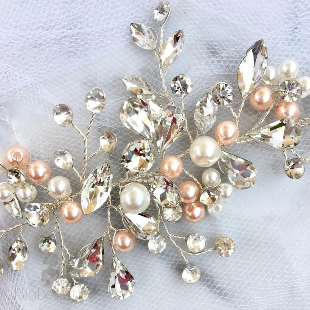 Athalia Pink Pearl Crystal Bridal Hairpiece