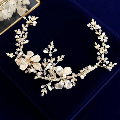 Athena Pearl And Crystal Bridal Headband In Gold Silver