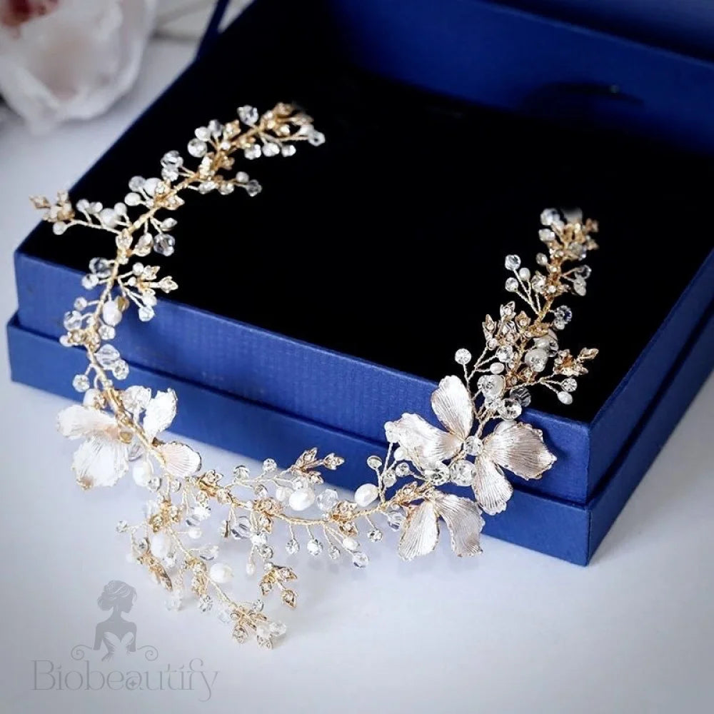 Wedding Hair Accessories - Pearl and Crystal Bridal Headband - Available in Gold and Silver