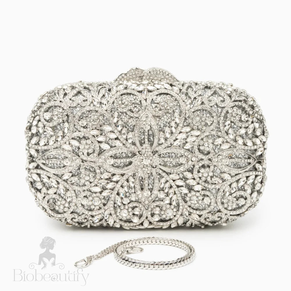 Athena Rhinestone Clutch Bag Silver