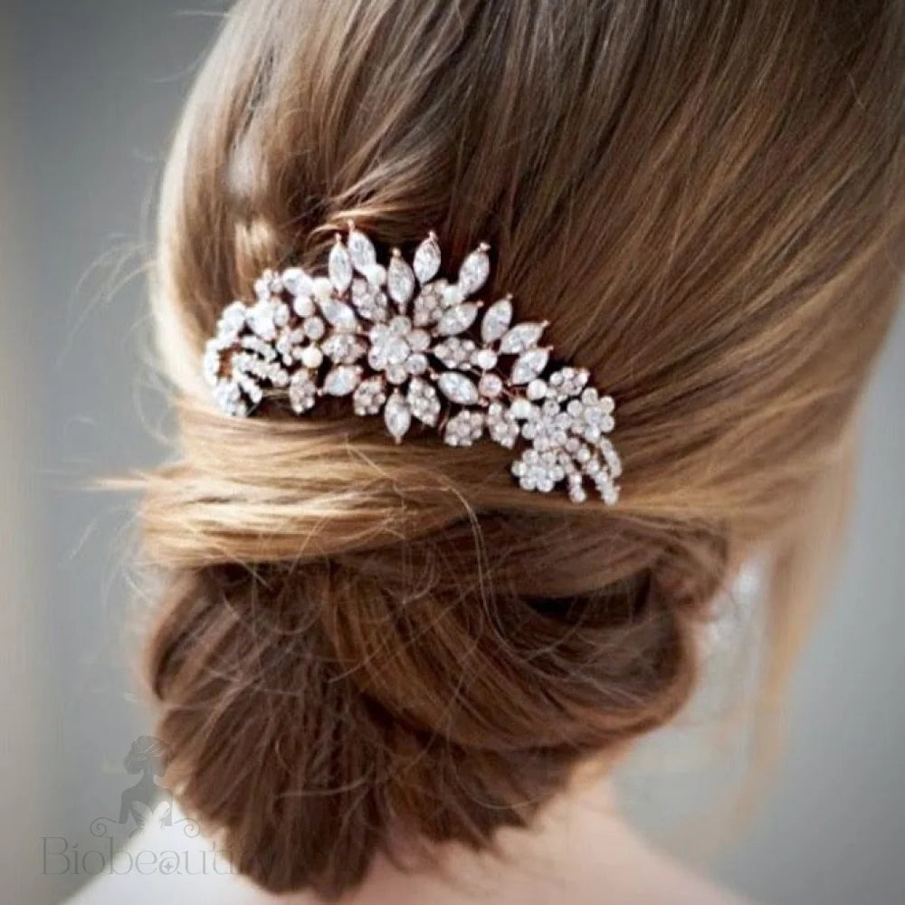 Austrian Crystal Bridal Hair Comb By Sylvia In Rose Gold And Silver