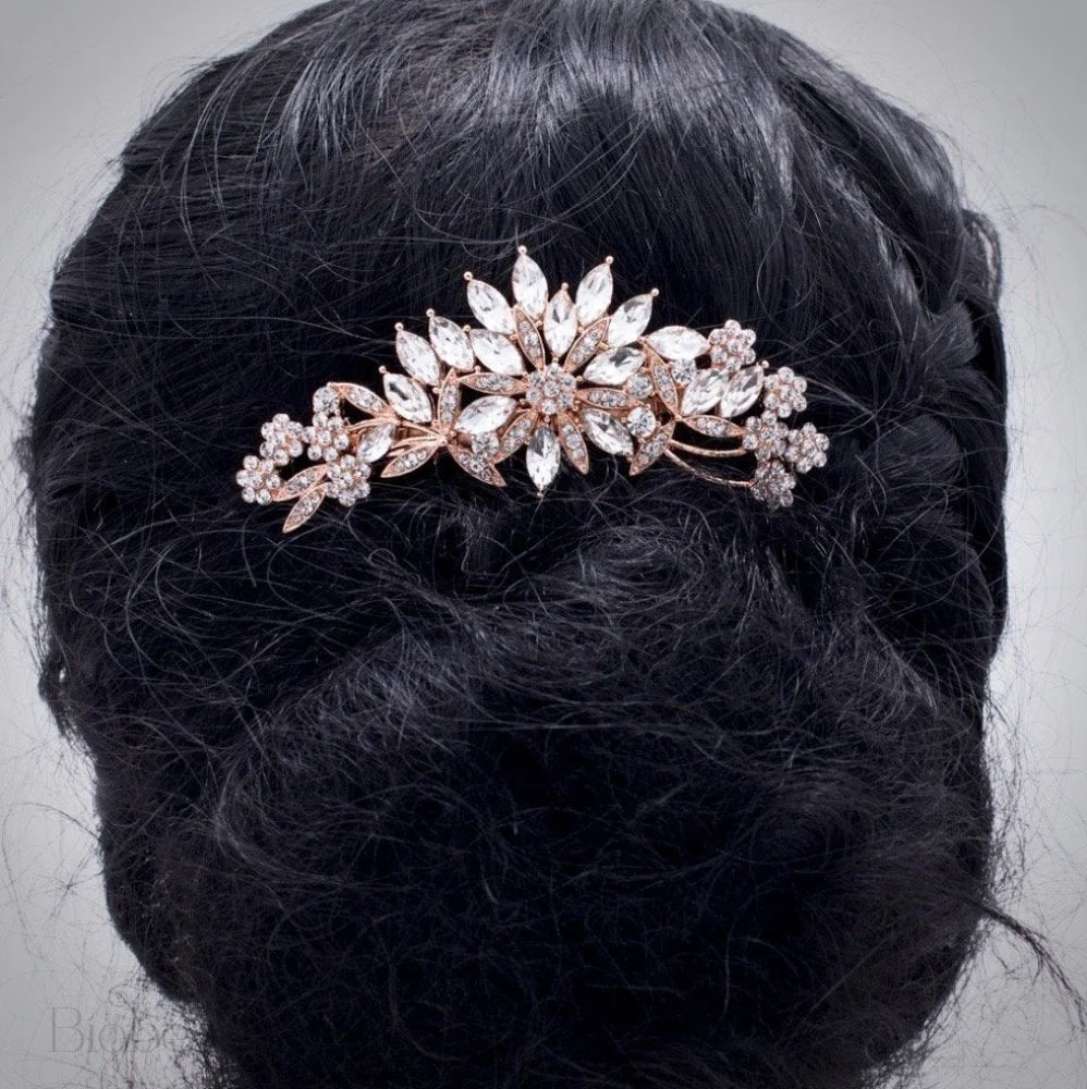 Austrian Crystal Bridal Hair Comb By Sylvia In Rose Gold And Silver