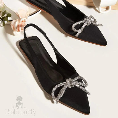 Autumn Crystal Butterfly-Knot Green Women Pumps With Shallow Pointed Toe For Strippers Black / 40