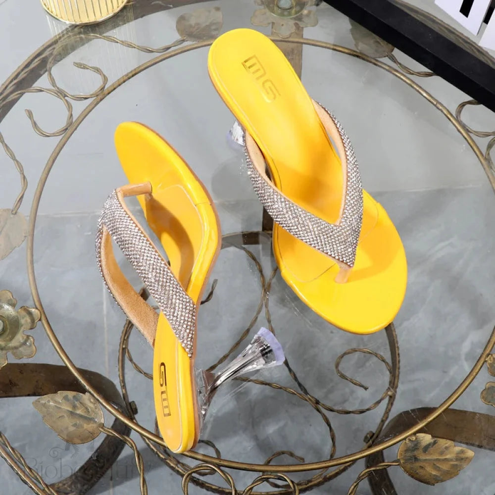 Autumn Flip Flops With Transparent High Heels And Rhinestone Embellishments For Women’s Outdoor